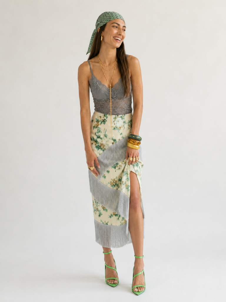 Wanderlust Printed Tassel Midi Skirt