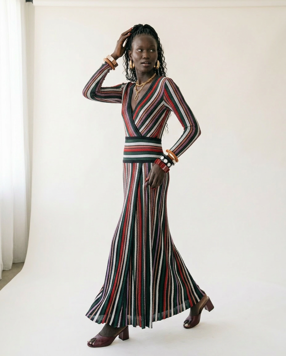 Vibrant Striped Knit Midi Dress-3