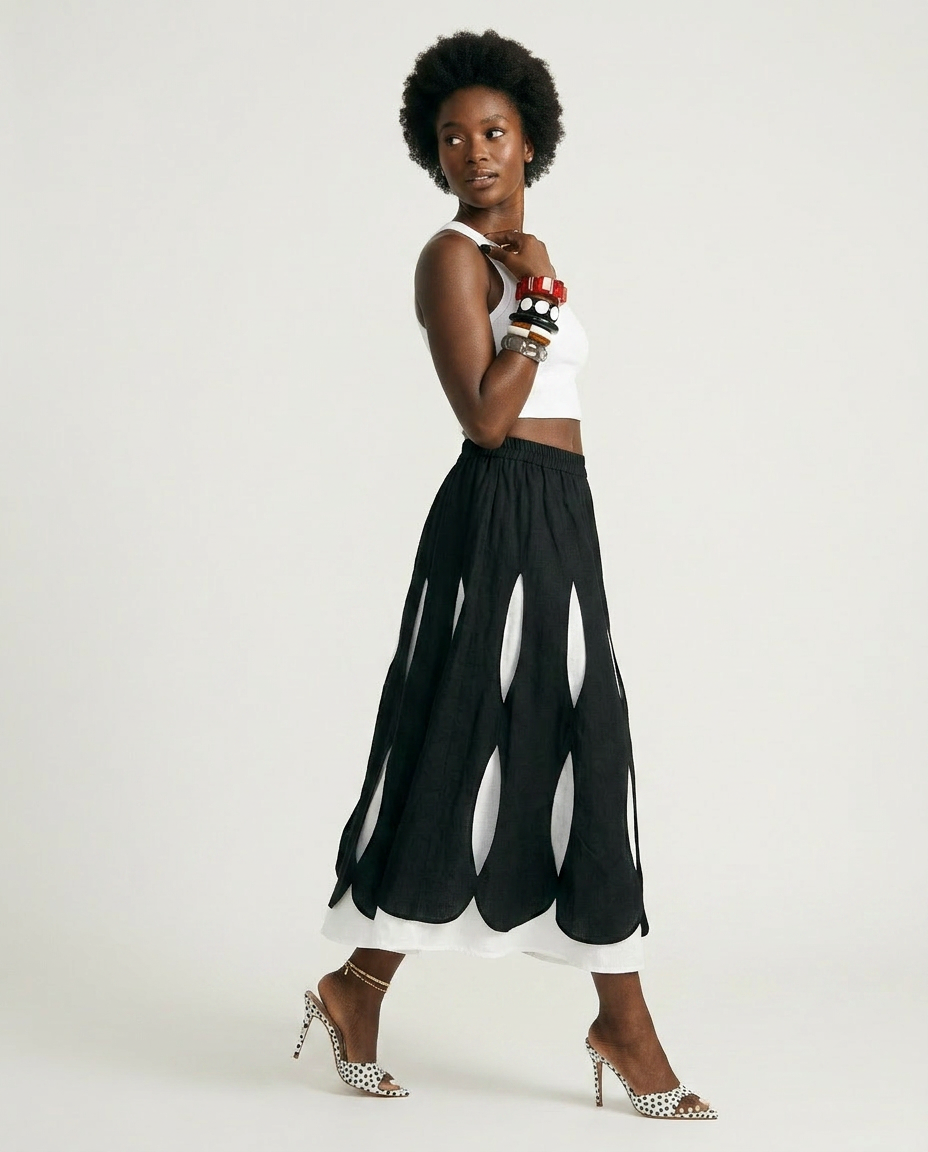 Unique Layered Hole-Design Maxi Skirt-2