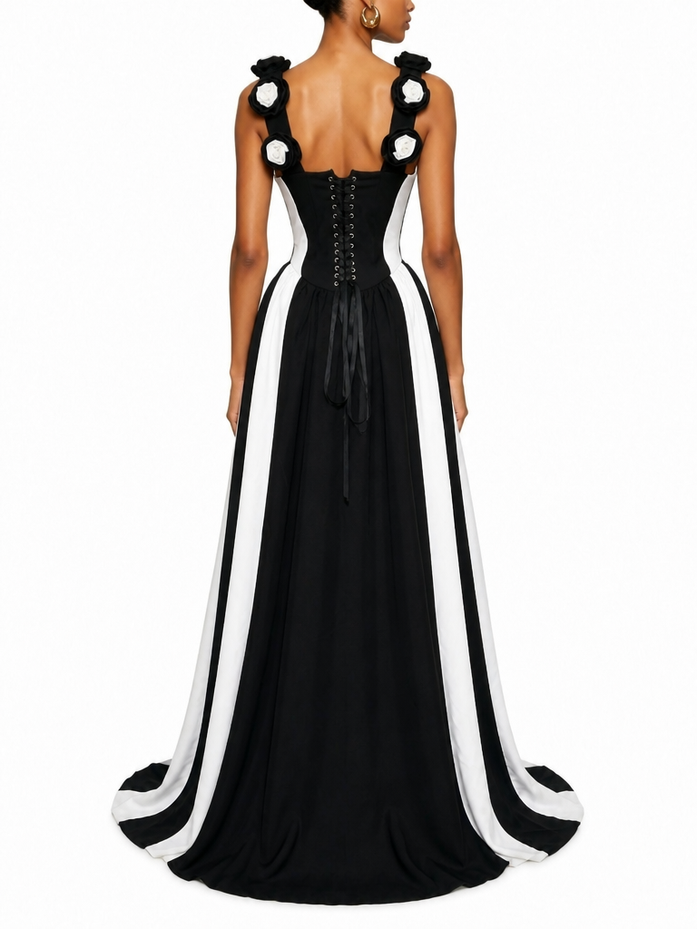 Noir Fleur Stripe Maxi Dress