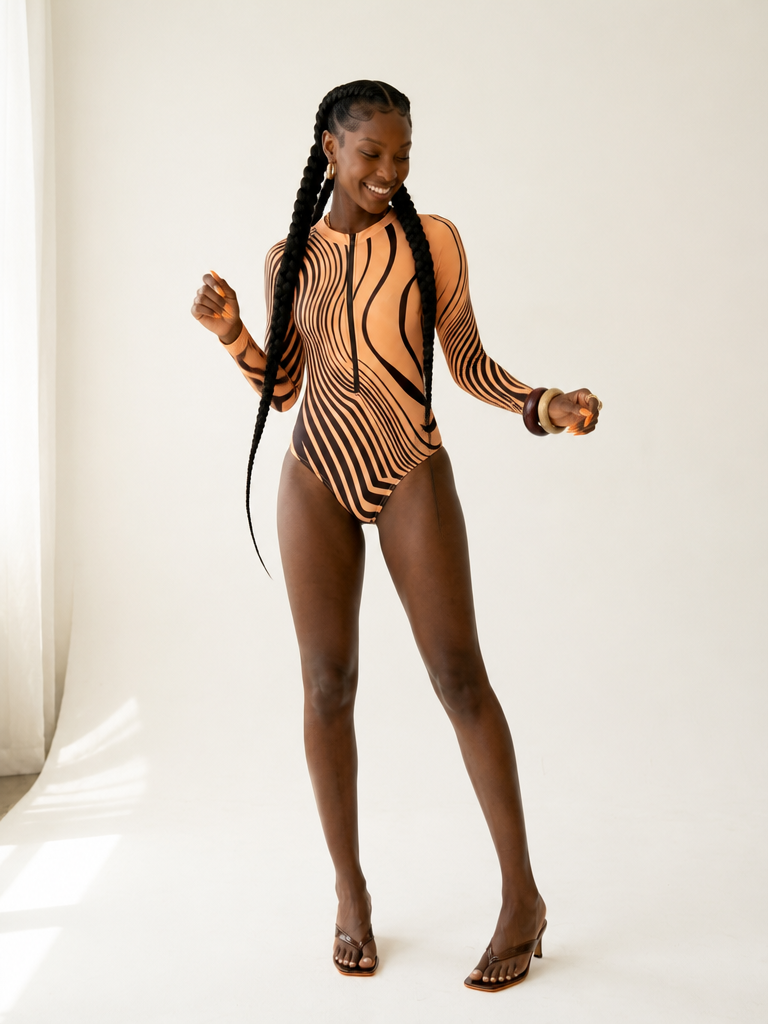 Vibrant Striped Zipper One-Piece