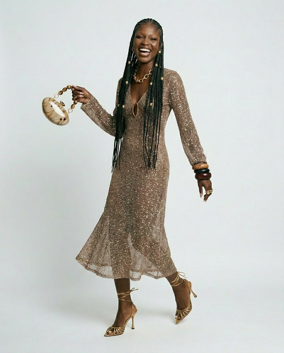Radiant Sequined V-Neck Maxi Dress-1