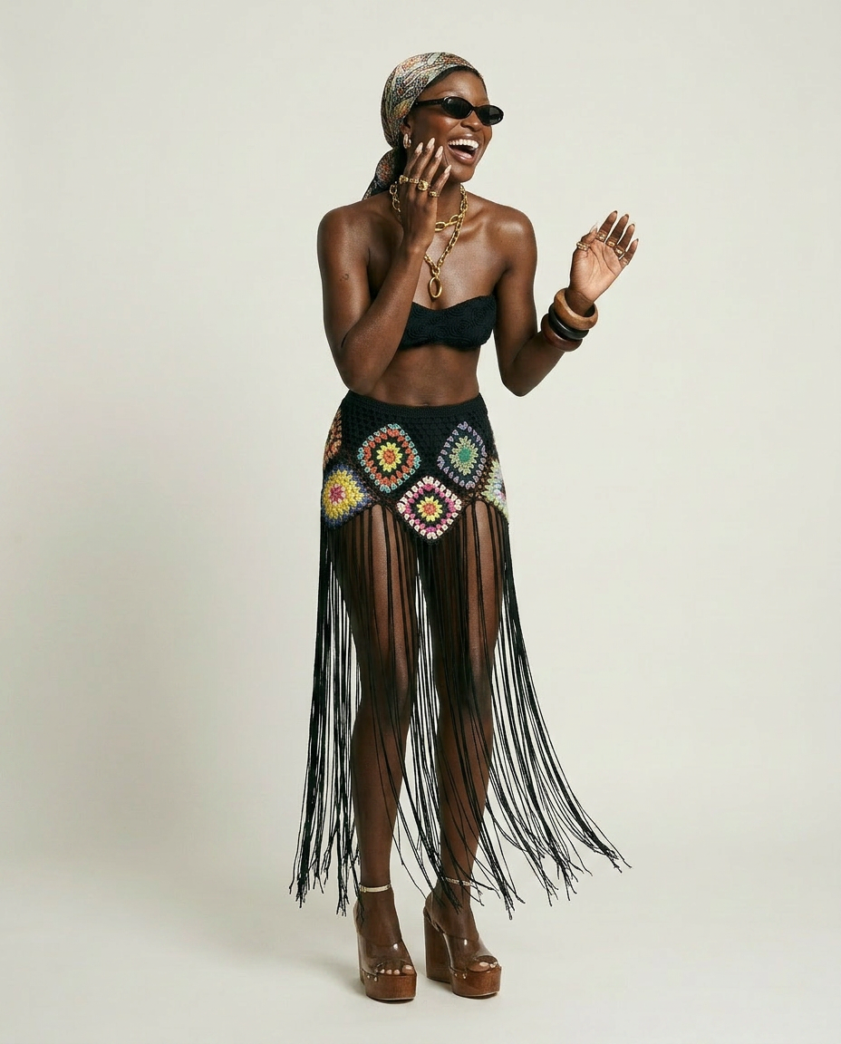 Free Spirit Crochet Fringe Skirt-1