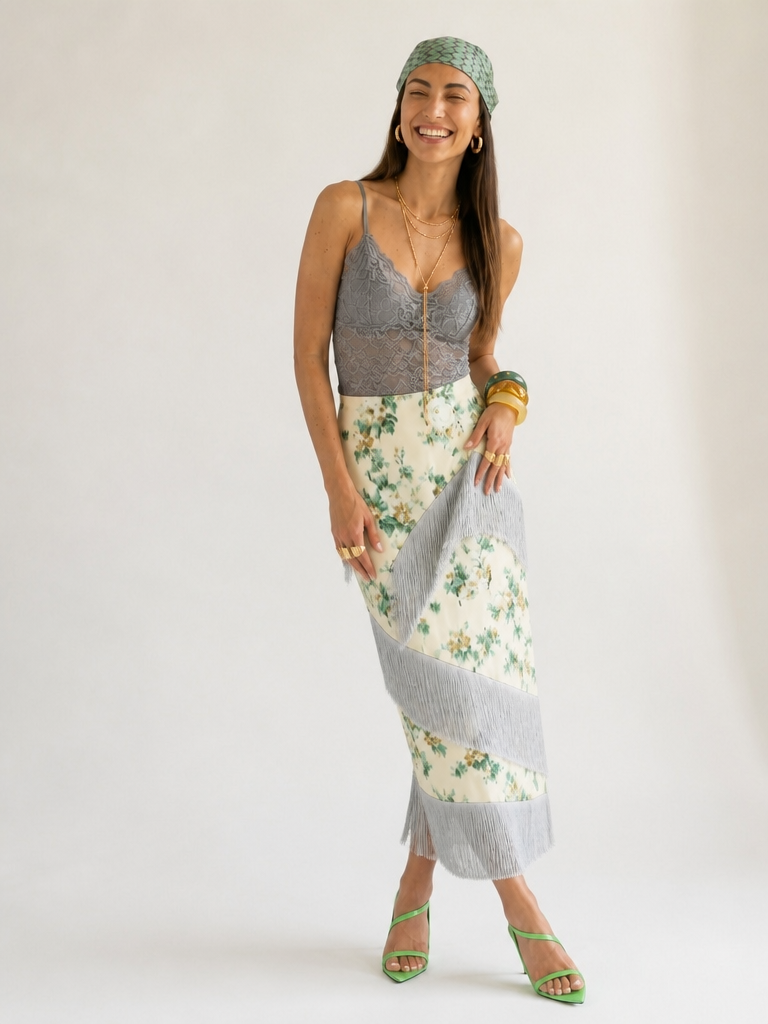 Wanderlust Printed Tassel Midi Skirt