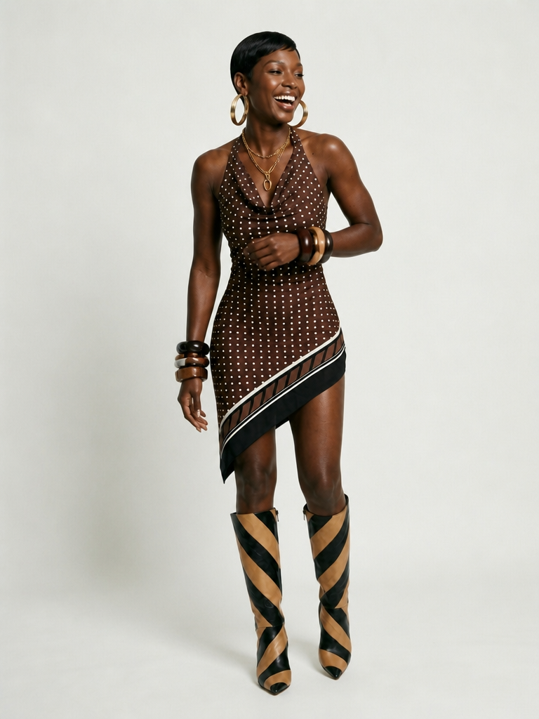 Radiant Polka Dot Halter Mini Dress