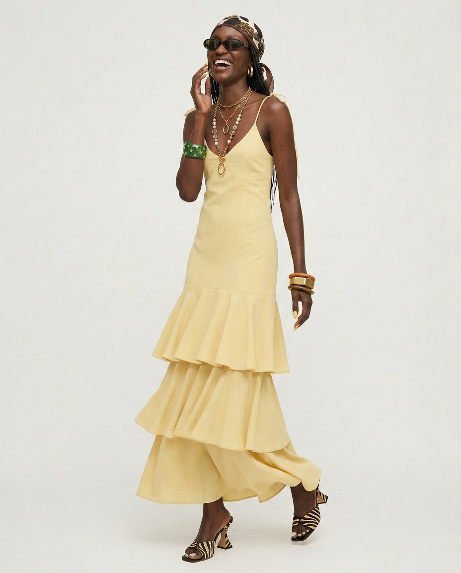 Radiant Tiered V-Neck Midi Dress-0
