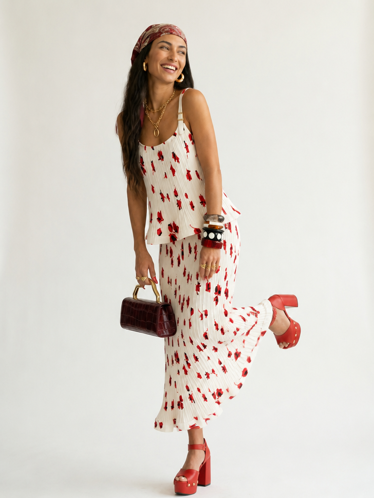 Free Spirit Pleated Floral Two-Piece Set