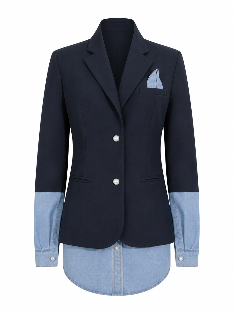 Audacious Denim Spliced Blazer
