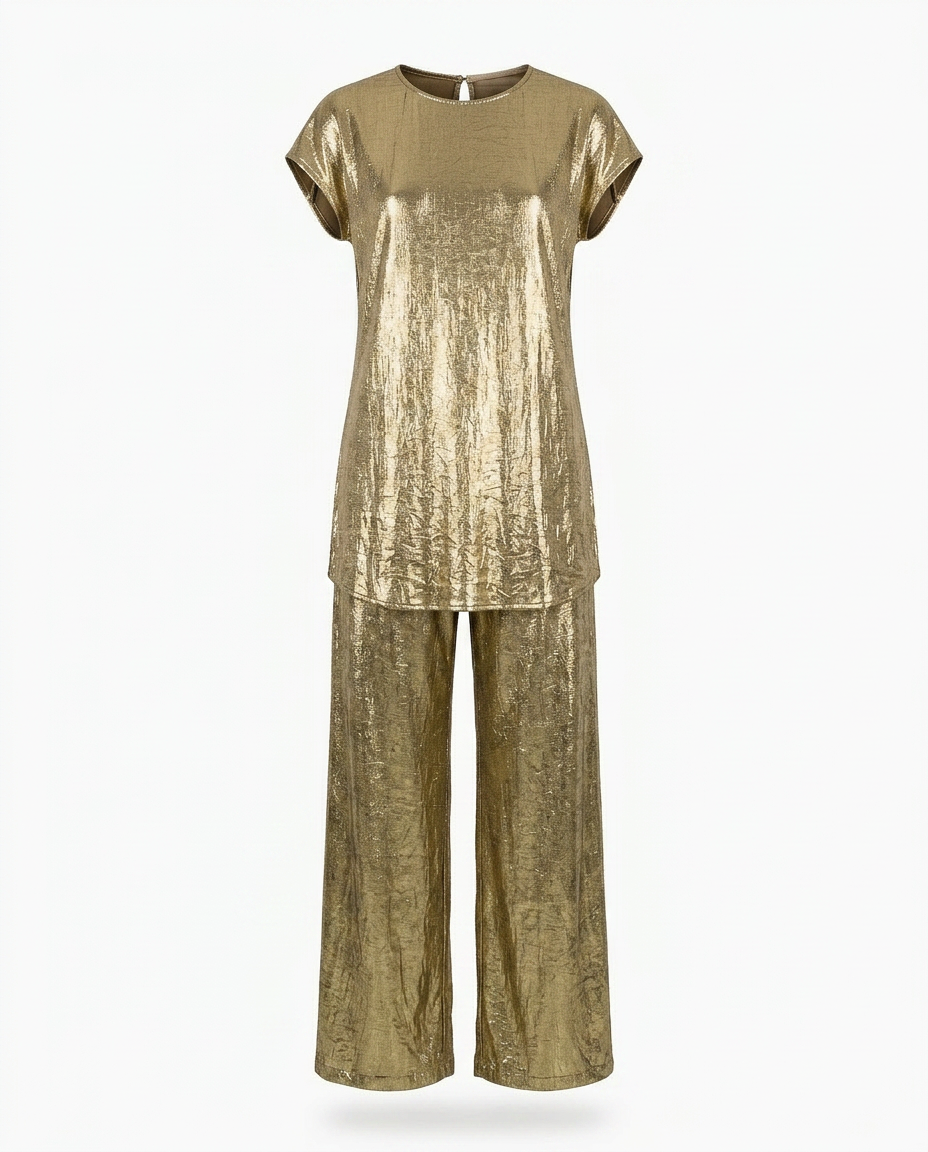 Divine Golden Pleated Two-Piece Set-3