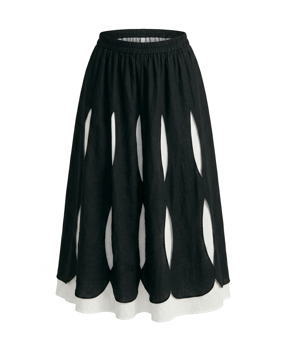 Unique Layered Hole-Design Maxi Skirt-3