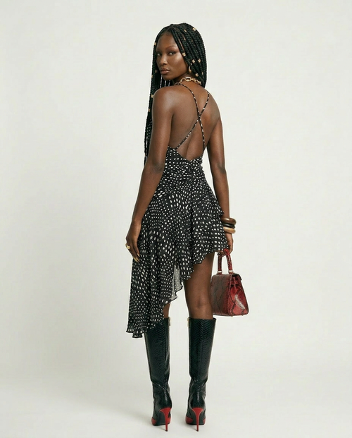 Daring Polka Dot Asymmetrical Mini Dress-0