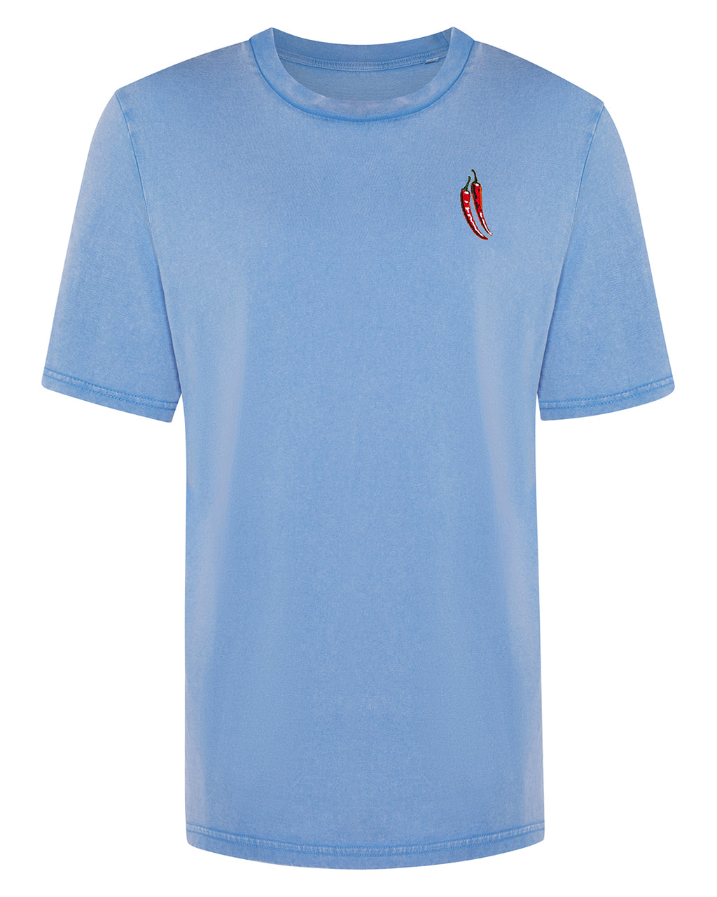 Chilli Embroidered Organic Cotton T-Shirt Blue