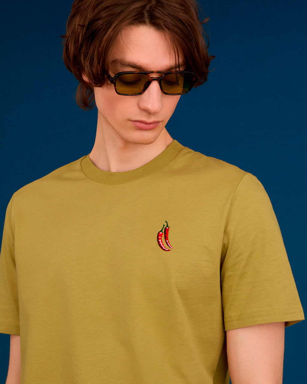 Chilli Embroidered Organic Cotton T-Shirt Green