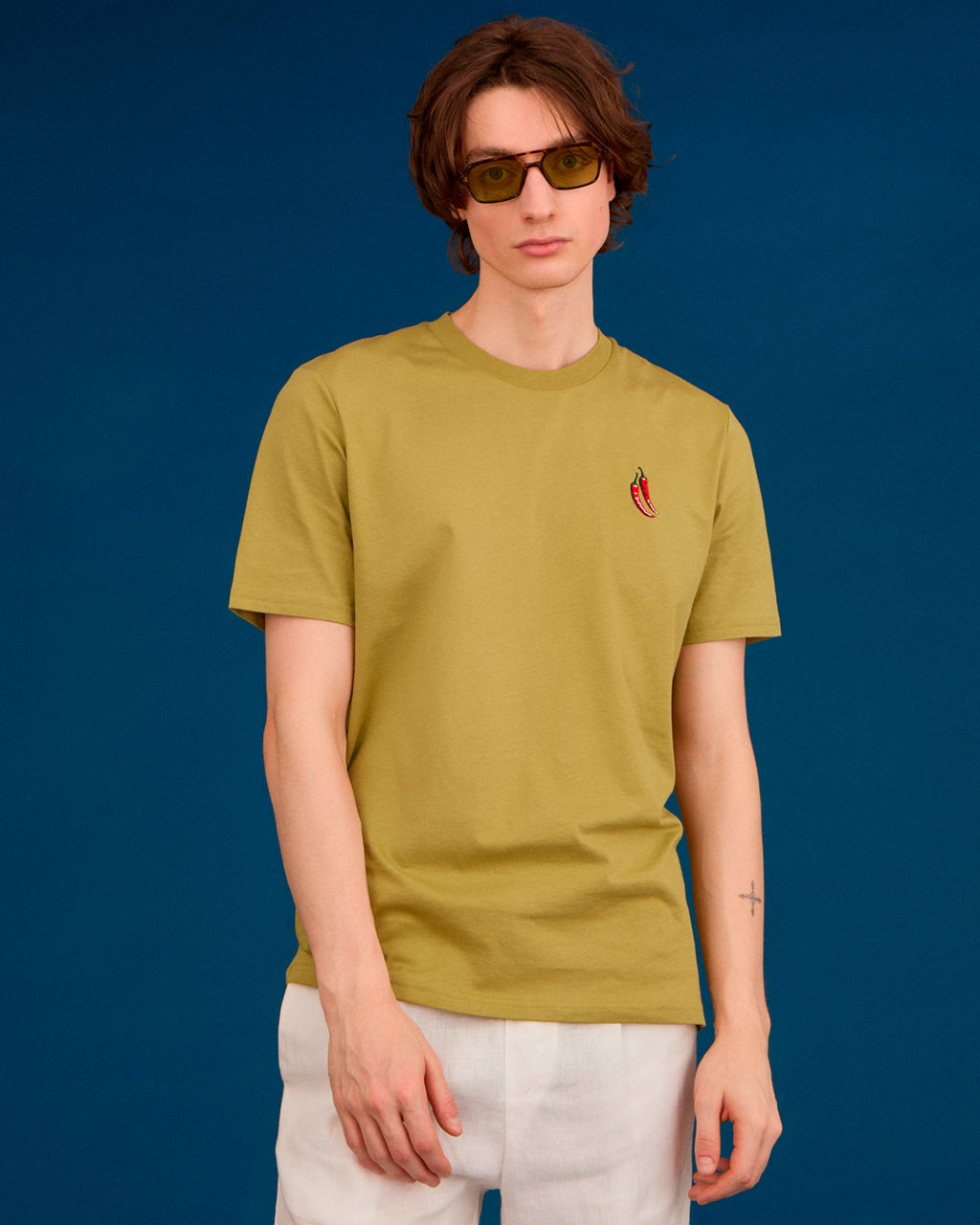 Chilli Embroidered Organic Cotton T-Shirt Green