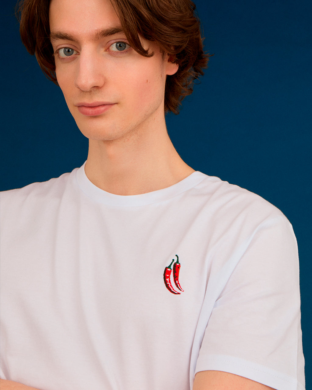 Chilli Embroidered Organic Cotton T-Shirt White