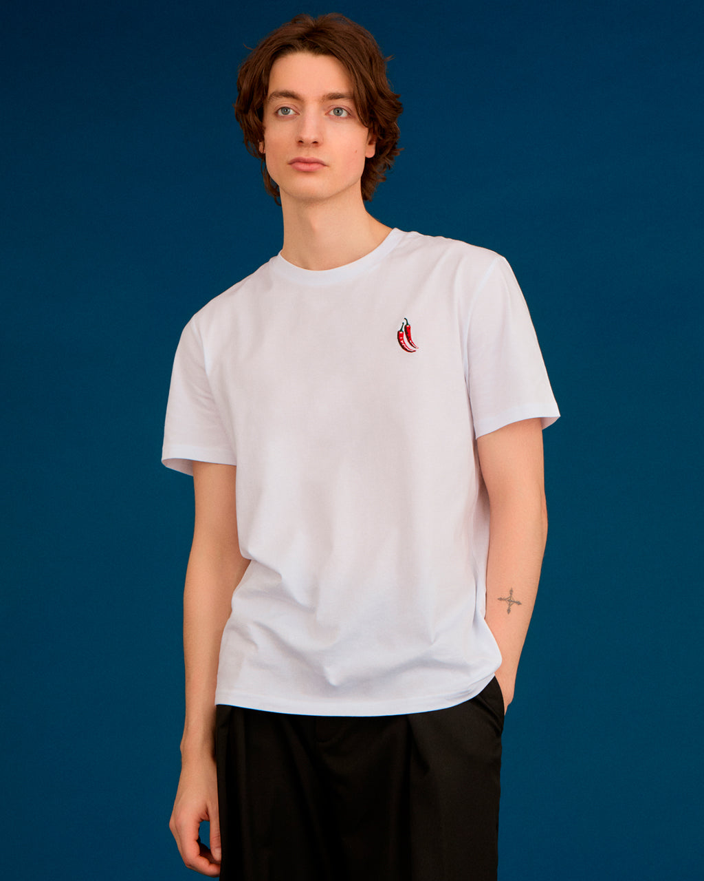 Chilli Embroidered Organic Cotton T-Shirt White