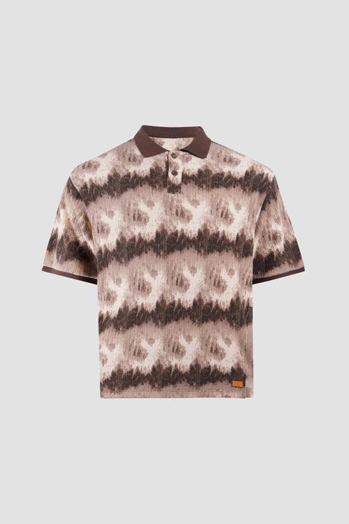 Cloud Pattern Short-Sleeve Knit Polo Shirt