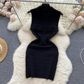 Summer new sleeveless knitted vest skirt with thin pleat design, light luxury, waist cinching, slim fit, hip hugging dress for women
