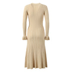 Elegant temperament socialite light luxury single breasted slim knit dress for women in autumn elegant fish tail long skirt