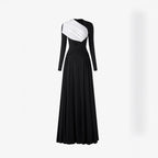 Pleated Long Sleeve Maxi Dress with Unique Design, Floor-Length Formal Gown