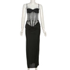 Elegant Chiffon Off-Shoulder Bodycon Dress with Ruffle Detail and Color-Blocking Design