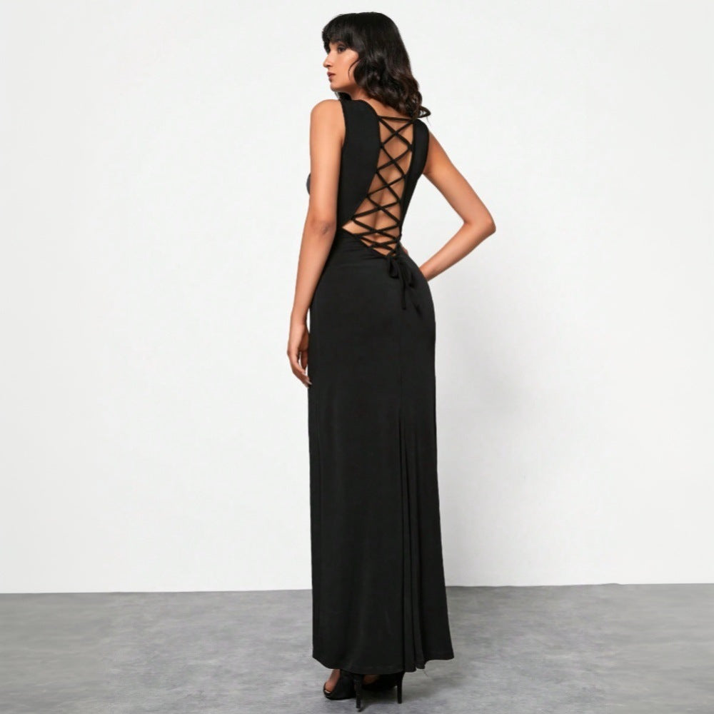 Pure desire sexy dress with backless design and high waist long skirt