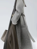 Fashion Women's Woolen Coat Hooded Buttonless Lace-up Straight Two-sided Gradient Mid-calf Overcoat