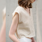 High-Grade Pure Linen V-Neck Short Top Loose Old Money Style Women's T-Shirt Sleeveless Tank Top