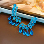 French Exquisite Bling Sea Blue Zircon Earrings Luxury Silver Color Shiny Crystal Trendy Jewelry for Women Gift INS