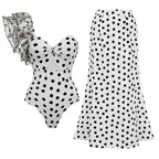 Women's Swimsuit Set Vintage Ruffle Dot Printed One Piece Vacation Swimwear Woman Beachwear Luxury Bathing Suit tankini