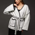 Knitted Cardigan with Tie-Up Detail, Loose Fit, Color-Blocking Sweater