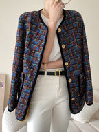 Fashion Women's Jackets New Tweed Round Neck Loose Single Breasted Long Sleeve Lattice Coat Female Autumn