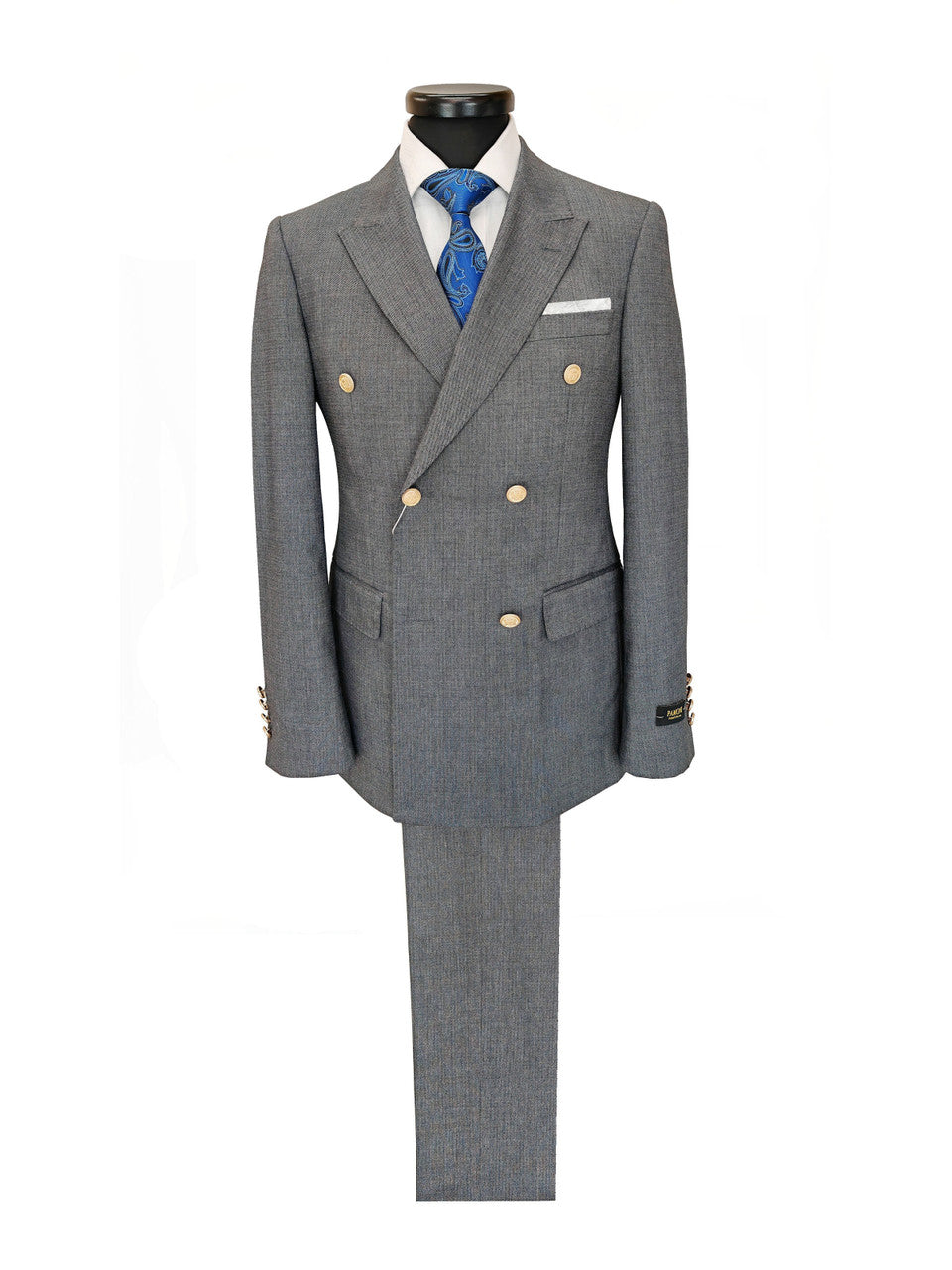 Grey Double-Breasted Slim Fit Suit