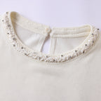 Fashion Embellished Beaded Round Neck Solid Color Knit Short Sleeve T-Shirt for Women Summer Stylish Slim Fit Top