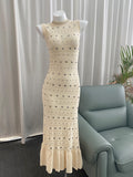 Blue Yinying Style S Brand French Classic Hepburn Style Embellished Stud Ruffle Hem Dress Evening Gown