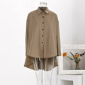 Simple silhouette temperament irregular long-sleeved shirt women's spring new casual single-breasted lapel shirt