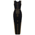 White Sleeveless Metal Ring Adorn Women's Bodycon New Fashion Midi Calf Bandage Dress