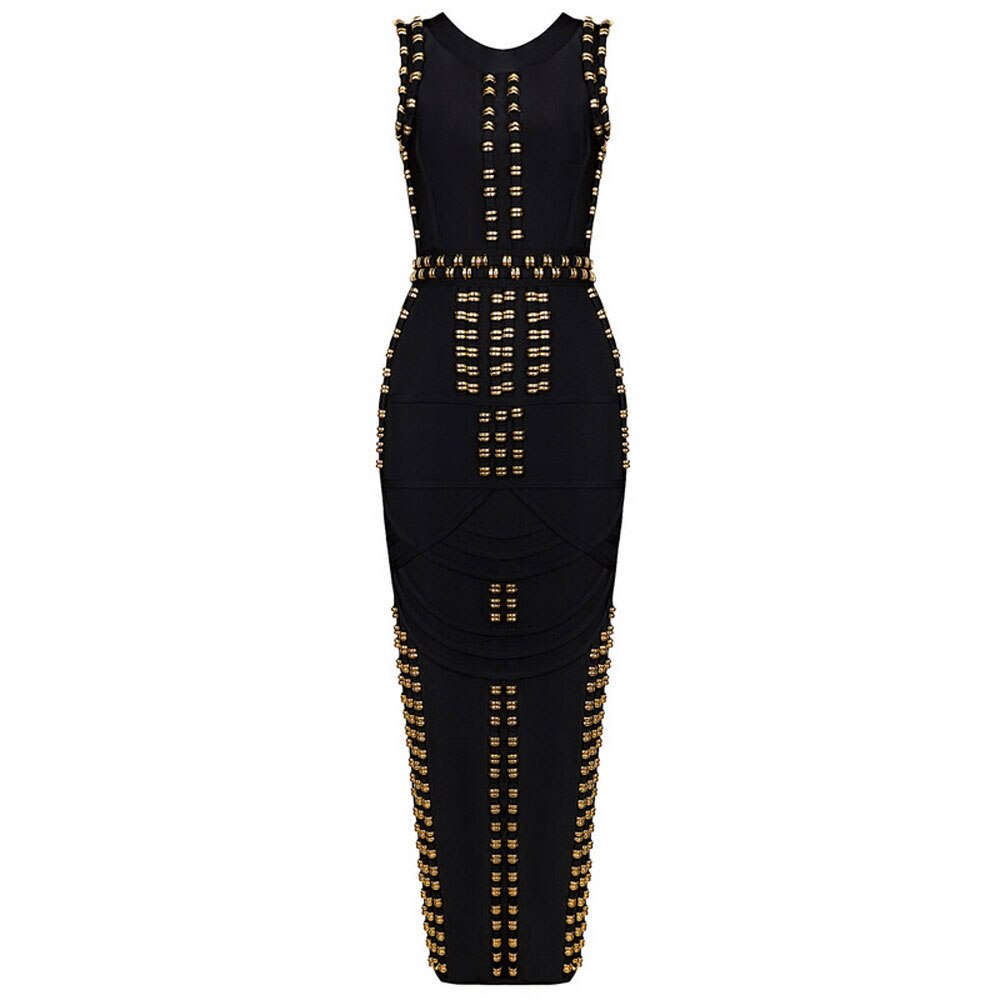 White Sleeveless Metal Ring Adorn Women's Bodycon New Fashion Midi Calf Bandage Dress