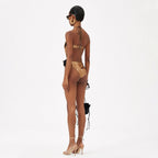 Golden Handmade Flower Halter Cut-Out One-Piece Swimsuit for Women