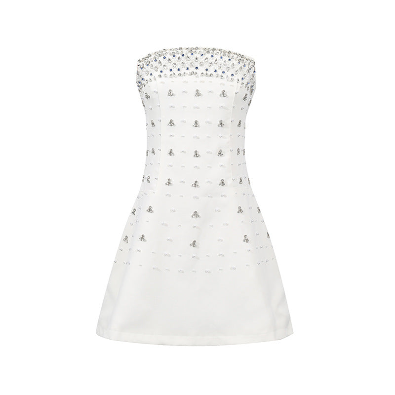 Elegant Black Luxury Heavy Embroidery Beaded Little Black Dress New Arrival Strapless Waist-Cinching Dress for Women Summer