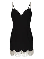 Fashion Women's Dress New Solid Slim V-Neck High Waist Tassel Spaghetti Strap Dresses Elegant Female Summer