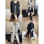 Classic Versatile Round Neck Cable Knit Loose Wool Double-Faced Cashmere Coat