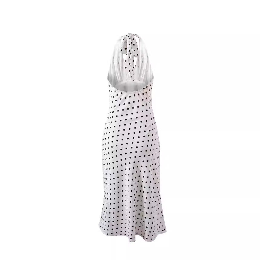 Polka print strap neck bag hip skirt dress