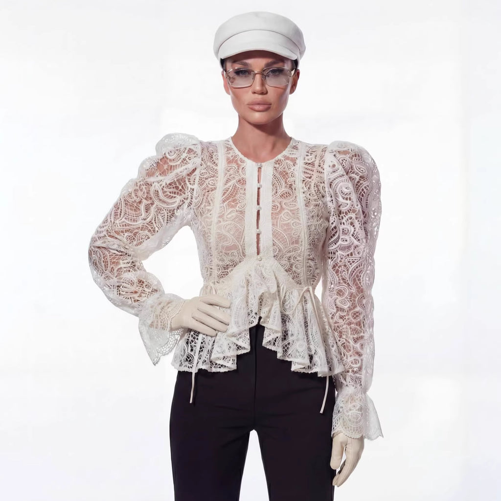 Round neck flared sleeves slim fit irregular shirt top