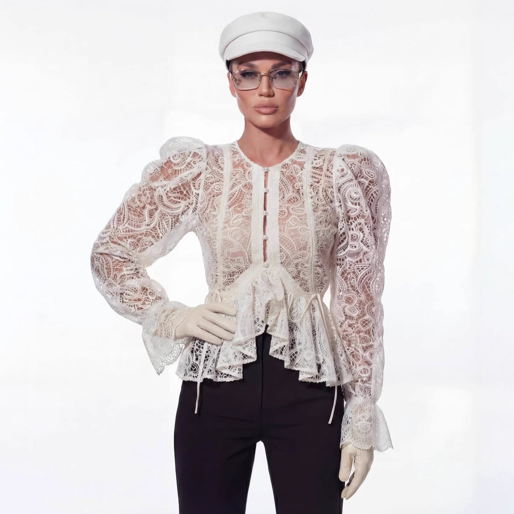 Round neck flared sleeves slim fit irregular shirt top