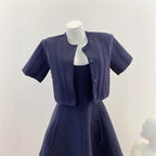Belted Vintage Design Strap Dress + Short Sleeve Cardigan