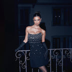 Elegant Black Luxury Heavy Embroidery Beaded Little Black Dress New Arrival Strapless Waist-Cinching Dress for Women Summer