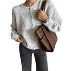 White Knit Cardigan Women's Vintage Shell Button Grey Wool Sweater Jacket Ins Style