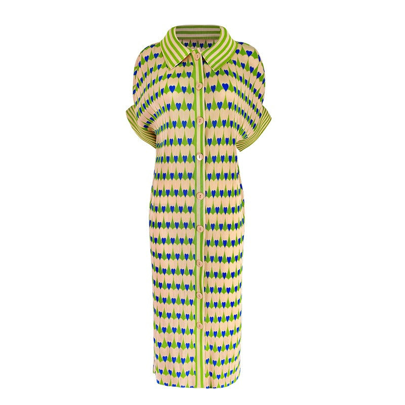 Spring Hearts Love Printed Dress Cardigan Button Dress Elegant Flare Sleeve Designer Clothing 8958