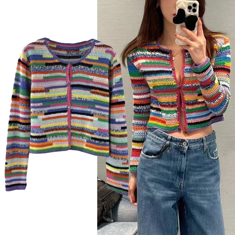 Sequined Striped Sweater Cardigans Women Luxury High Street Single Breasted Long Sleeve Designer  Vintage Elegant Traf Tops Pull